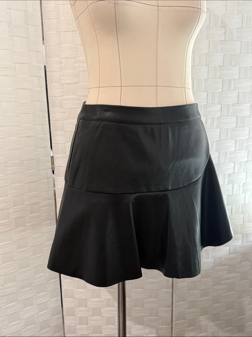 Black Faux Leather Flared Mini Skort L